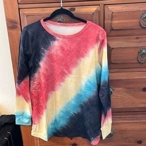 Red And Blue Tie Dye Long Sleeve Tee NWOT